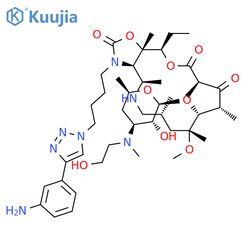 Oxazolo[5,4-c][1,6]oxaazacyclopentadecine-2,12,14(13H)-trione, 3-[4-[4-(3-aminophenyl)-1H-1,2,3-triazol-1-yl]butyl]-16-ethyldodecahydro-9-methoxy-4,7,9,11,13,16a-hexamethyl-10-[[3,4,6-trideoxy-3-[(2-hydroxyethyl)methylamino]-β-D-xylo-hexopyranosyl]oxy]-, (3aR,4R,7R,9R,10R,11R,13R,16R,16aS)- structure
