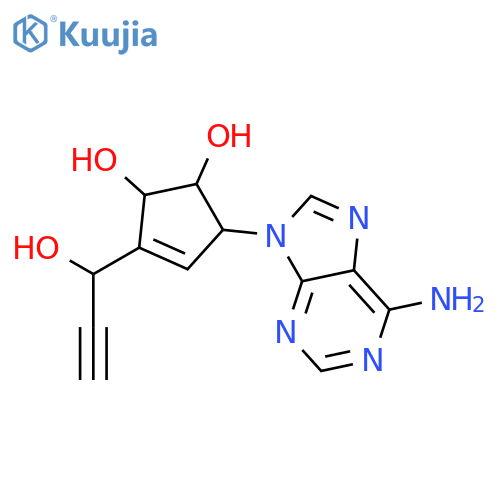 (1S,2R,5R)-5-(6-amino-9H-purin-9-yl)-3-[(1R)-1-hydroxyprop-2-yn-1-yl]cyclopent-3-ene-1,2-diol structure