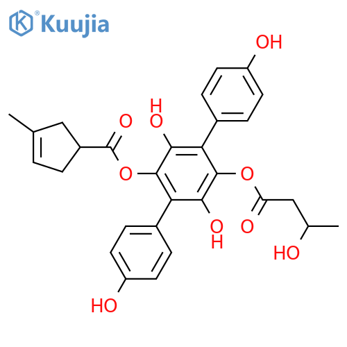[p-Terphenyl]-2',3',4,4'',5',6'-hexol; 2'-O-(3-Methyl-3-cyclopentene-1-carbonyl), 5'-O-(3S-hydroxybutanoyl) structure