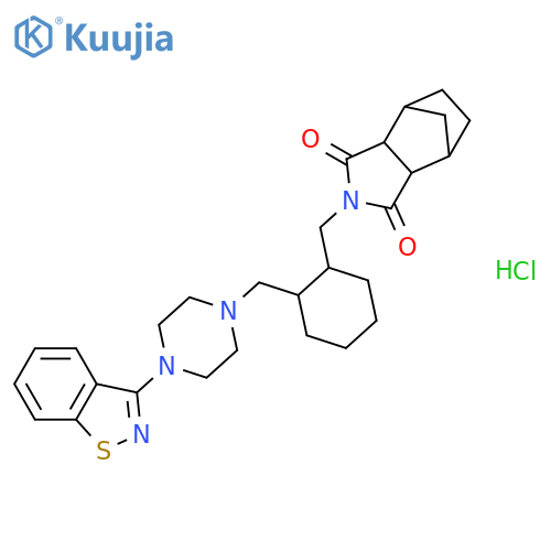 (3aR,4R,7S,7aS)-2-{(1R,2R)-2-[4-(1,2-benzisothiazol-3-yl)piperazin-1-ylmethyl]cyclohexylmethyl}hexahydro-4,7-methano-2H-isoindole-1,3-dione hydrochloride structure
