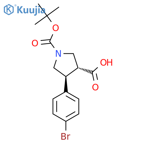 (3R,4S)-4-(4-Bromophenyl)-1-(tert-butoxycarbonyl)pyrrolidine-3-carboxylic acid structure