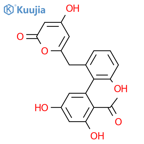 6-[2-(2-Acetyl-3,5-dihydroxyphenyl)-3-hydroxybenzyl]-4-hydroxy-2H-pyran-2-one structure
