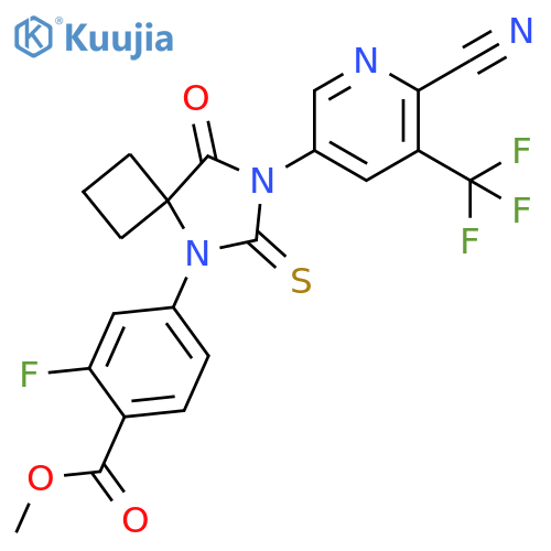 Benzoic acid, 4-[7-[6-cyano-5-(trifluoromethyl)-3-pyridinyl]-8-oxo-6-thioxo-5,7-diazaspiro[3.4]oct-5-yl]-2-fluoro-, methyl ester structure