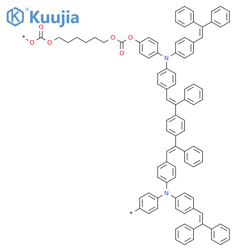 Poly[oxycarbonyloxy-1,6-hexanediyloxycarbonyloxy-1,4-phenylene[[4-(2,2-diphenylethenyl)phenyl]imino]-1,4-phenylene(2-phenyl-1,2-ethenediyl)-1,4-phenylene(1-phenyl-1,2-ethenediyl)-1,4-phenylene[[4-(2,2-diphenylethenyl)phenyl]imino]-1,4-phenylene] structure