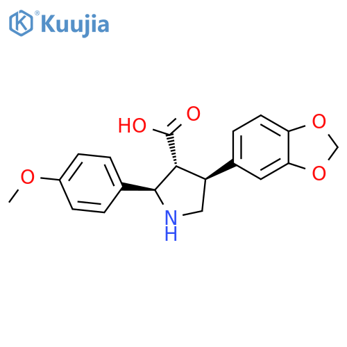 3-Pyrrolidinecarboxylic acid, 4-(1,3-benzodioxol-5-yl)-2-(4-methoxyphenyl)-, (2R,3R,4S)- structure