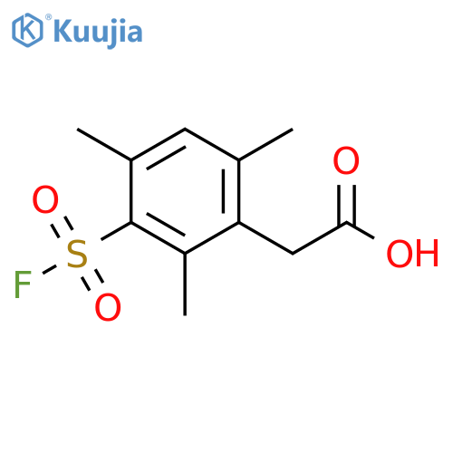 2-3-(fluorosulfonyl)-2,4,6-trimethylphenylacetic acid structure