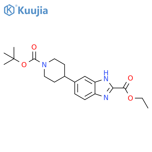 ethyl 5-{1-[(tert-butoxy)carbonyl]piperidin-4-yl}-1H-1,3-benzodiazole-2-carboxylate structure
