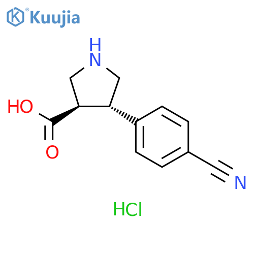 3-Pyrrolidinecarboxylic acid, 4-(4-cyanophenyl)-, hydrochloride (1:1), (3R,4S)-rel- structure