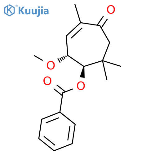 2-Cyclohepten-1-one, 5-(benzoyloxy)-4-methoxy-2,6,6-trimethyl-, trans- structure