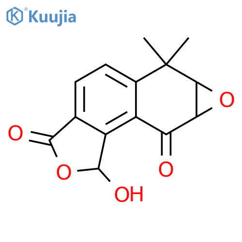Oxireno[6,7]naphtho[1,2-c]furan-3,8(1H,6H)-dione, 6a,7a-dihydro-1-hydroxy-6,6-dimethyl-, (1R,6aR,7aR)-rel-(+)- structure