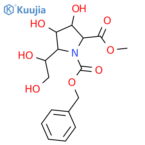 1,2-Pyrrolidinedicarboxylic acid, 5-[(1S)-1,2-dihydroxyethyl]-3,4-dihydroxy-, 2-methyl 1-(phenylmethyl) ester, (2S,3S,4S,5S)- structure