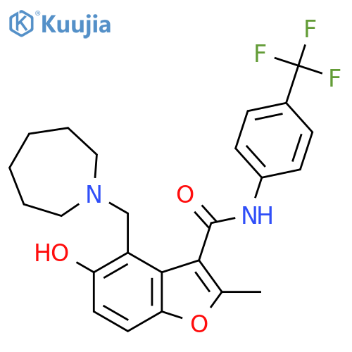 4-(Azepan-1-ylmethyl)-5-hydroxy-2-methyl-N-(4-(trifluoromethyl)phenyl)benzofuran-3-carboxamide structure