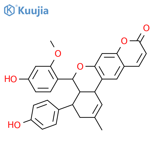 4H,9H-[2]Benzopyrano[4,3-g][1]benzopyran-9-one, 3,4a,5,12b-tetrahydro-5-(4-hydroxy-2-methoxyphenyl)-4-(4-hydroxyphenyl)-2-methyl-, (4R,4aS,5S,12bR)-rel-(+)- (9CI) structure