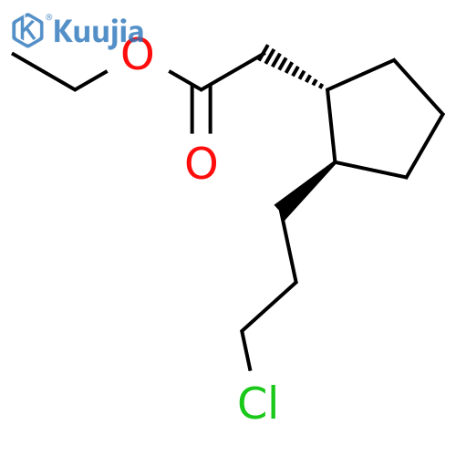 Cyclopentaneacetic acid, 2-(3-chloropropyl)-, ethyl ester, trans- structure