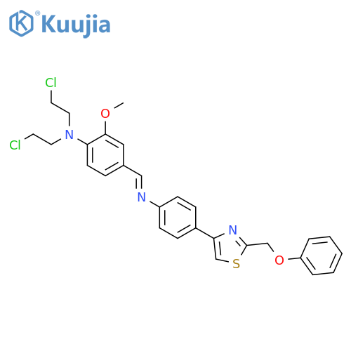 N,n-bis(2-chloroethyl)-2-methoxy-4-[[4-[2-(phenoxymethyl)-1,3-thiazol-4-yl]phenyl]iminomethyl]aniline;hydrochloride structure