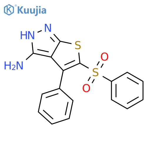 1H-Thieno[2,3-c]pyrazol-3-amine, 4-phenyl-5-(phenylsulfonyl)- structure