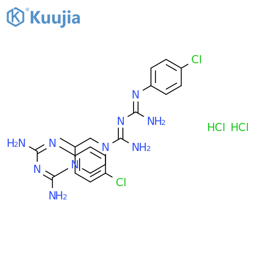 N'~1~,N'~4~-bis[N'-(4-chlorophenyl)carbamimidoyl]-2-methylpiperazine-1,4-dicarboximidamide dihydrochloride structure