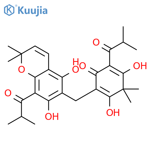 2-{[5,7-dihydroxy-2,2-dimethyl-8-(2-methylpropanoyl)-2H-chromen-6-yl]methyl}-3,5-dihydroxy-4,4-dimethyl-6-(2-methylpropanoyl)cyclohexa-2,5-dien-1-one structure