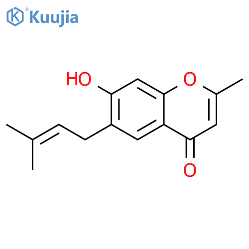4H-1-Benzopyran-4-one, 7-hydroxy-2-methyl-6-(3-methyl-2-butenyl)- structure