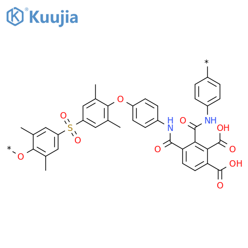 Poly[oxy(2,6-dimethyl-1,4-phenylene)sulfonyl(3,5-dimethyl-1,4-phenylene)oxy-1,4-phenyleneiminocarbonyl(dicarboxyphenylene)carbonylimino-1,4-phenylene] structure