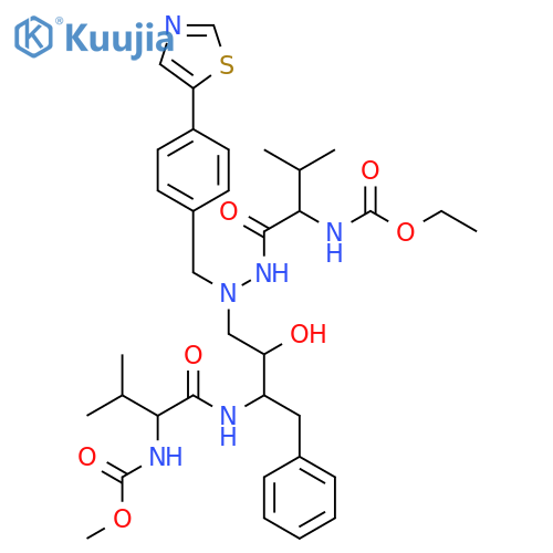 methyl N-[(1S)-1-[[(1S,2S)-1-benzyl-3-[[[(2S)-2-(ethoxycarbonylamino)-3-methyl-butanoyl]amino]-[(4-thiazol-5-ylphenyl)methyl]amino]-2-hydroxy-propyl]carbamoyl]-2-methyl-propyl]carbamate structure