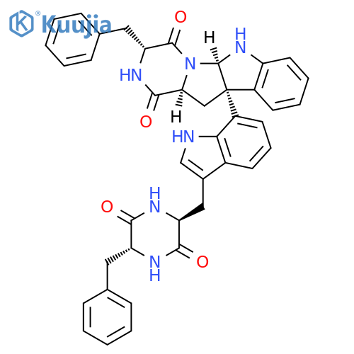 2H-Pyrazino[1',2':1,5]pyrrolo[2,3-b]indole-1,4(3H,5aH)-dione, 10b-[3-[[(2S,5R)-3,6-dioxo-5-(phenylmethyl)-2-piperazinyl]methyl]-1H-indol-7-yl]-6,10b,11,11a-tetrahydro-3-(phenylmethyl)-, (3R,5aR,10bR,11aS)- structure