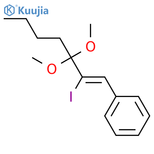 Benzene, (2-iodo-3,3-dimethoxy-1-heptenyl)- structure