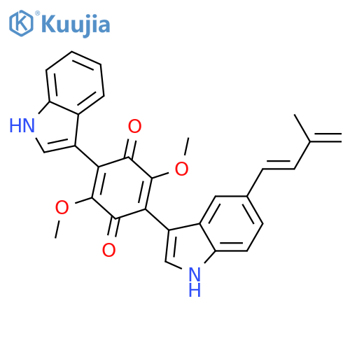 2-(1H-indol-3-yl)-3,6-dimethoxy-5-{5-[(1E)-3-methylbuta-1,3-dien-1-yl]-1H-indol-3-yl}cyclohexa-2,5-diene-1,4-dione structure