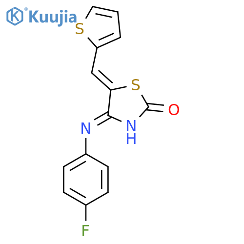 (4Z,5Z)-4-(4-fluorophenyl)imino-5-(thiophen-2-yl)methylidene-1,3-thiazolidin-2-one structure
