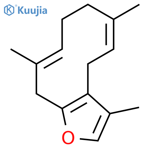 (5E,9Z)-3,6,10-trimethyl-4,7,8,11-tetrahydrocyclodeca[b]furan structure