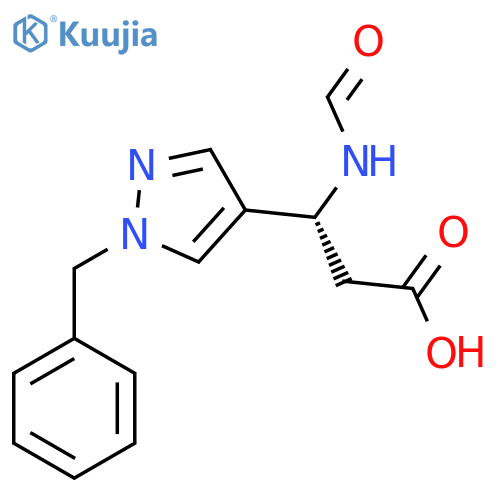 (3R)-3-(1-benzyl-1H-pyrazol-4-yl)-3-formamidopropanoic acid structure