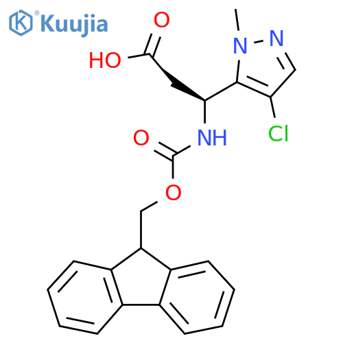 (3S)-3-(4-chloro-1-methyl-1H-pyrazol-5-yl)-3-({(9H-fluoren-9-yl)methoxycarbonyl}amino)propanoic acid structure