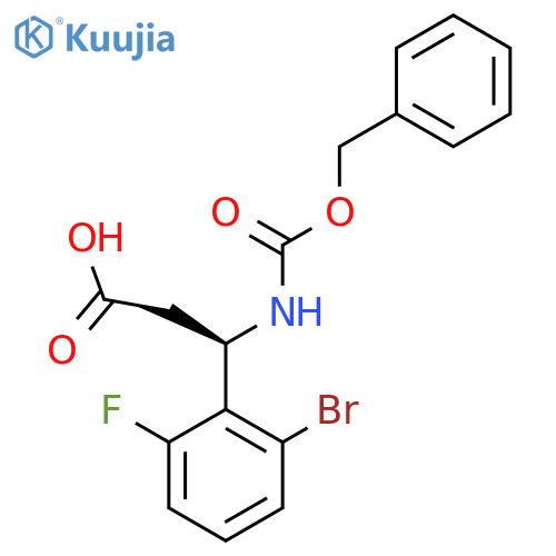 (3R)-3-{(benzyloxy)carbonylamino}-3-(2-bromo-6-fluorophenyl)propanoic acid structure