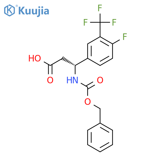 (3R)-3-{(benzyloxy)carbonylamino}-3-4-fluoro-3-(trifluoromethyl)phenylpropanoic acid structure