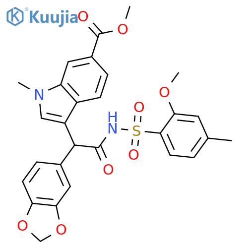 1H-INDOLE-6-CARBOXYLIC ACID, 3-[1-(1,3-BENZODIOXOL-5-YL)-2-[[(2-METHOXY-4-METHYLPHENYL)SULFONYL]AMINO]-2-OXOETHYL]-1-METHYL-, METHYL ESTER structure