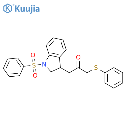 1H-Indole, 2,3-dihydro-3-[2-oxo-3-(phenylthio)propyl]-1-(phenylsulfonyl)- structure