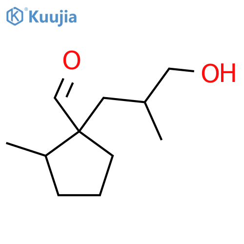 1-(3-hydroxy-2-methylpropyl)-2-methylcyclopentane-1-carbaldehyde structure