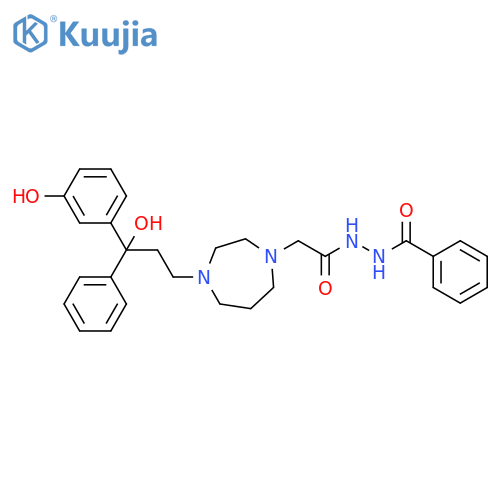 1H-1,4-Diazepine-1-acetic acid, hexahydro-4-[3-hydroxy-3-(3-hydroxyphenyl)-3-phenylpropyl]-, 2-benzoylhydrazide structure