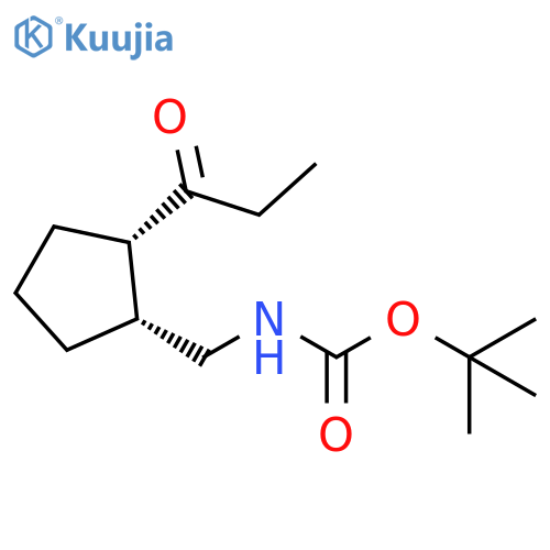 Carbamic acid, N-[[(1R,2S)-2-(1-oxopropyl)cyclopentyl]methyl]-, 1,1-dimethylethyl ester, rel- structure