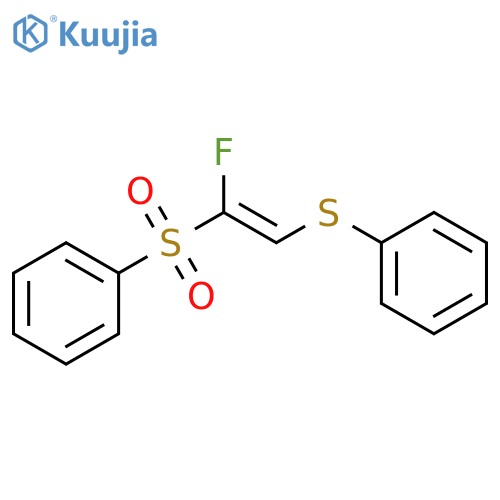 Benzene, [[[fluoro(phenylsulfonyl)methylene]methyl]thio]- structure