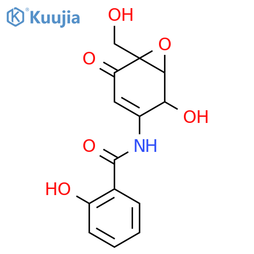 2-hydroxy-N-[(1R,2S,6R)-2-hydroxy-6-(hydroxymethyl)-5-oxo-7-oxabicyclo[4.1.0]hept-3-en-3-yl]benzamide structure