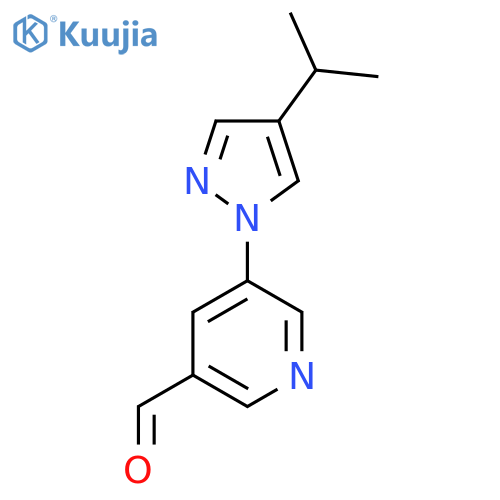 5-4-(propan-2-yl)-1H-pyrazol-1-ylpyridine-3-carbaldehyde structure