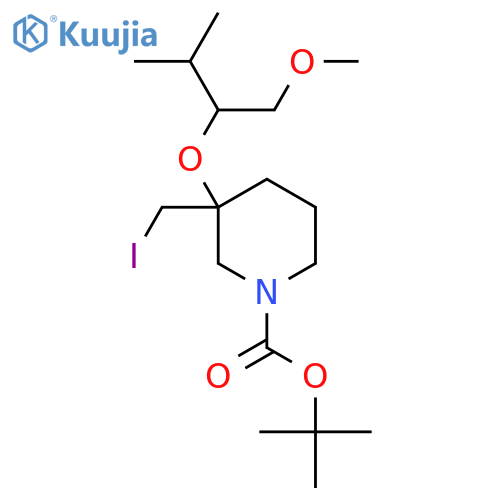 tert-butyl 3-(iodomethyl)-3-(1-methoxy-3-methylbutan-2-yl)oxypiperidine-1-carboxylate structure