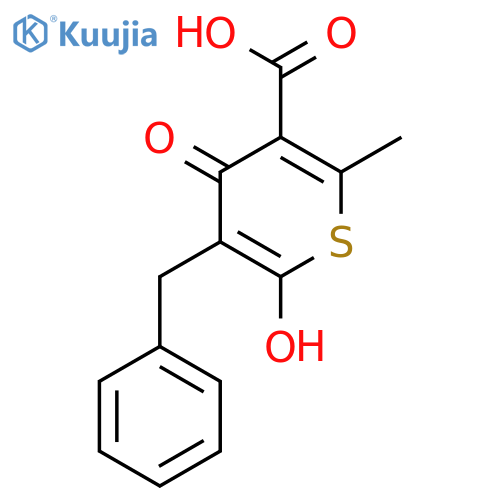 5-benzyl-6-hydroxy-2-methyl-4-oxo-4H-thiopyran-3-carboxylic acid structure