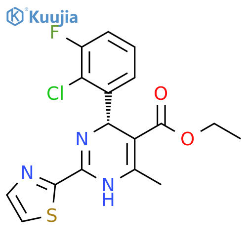 Ethyl (S)-4-(2-chloro-3-fluorophenyl)-6-methyl-2-(thiazol-2-yl)-1,4-dihydropyrimidine-5-carboxylate structure