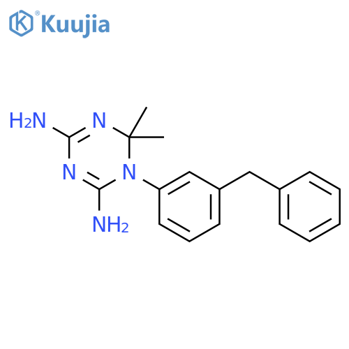1-(3-benzylphenyl)-6,6-dimethyl-1,6-dihydro-1,3,5-triazine-2,4-diamine structure
