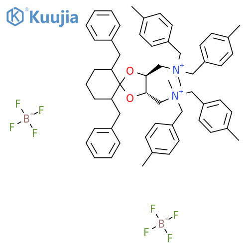 6,10-Dibenzyl-N,N'-dimethyl-N,N,N',N'-tetrakis(4-methylbenzyl)-1,4-dioxaspiro4.5decane-(2R,3R)-diylbis(methylammonium) Bis(tetrafluoroborate) structure