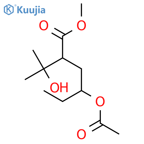 Hexanoic acid, 4-(acetyloxy)-2-(1-hydroxy-1-methylethyl)-, methyl ester structure