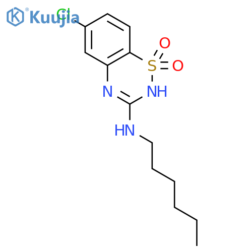 2H-1,2,4-Benzothiadiazin-3-amine, 6-chloro-N-hexyl-, 1,1-dioxide structure