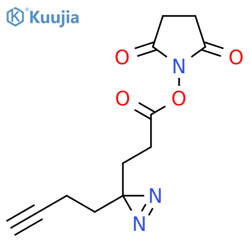 2,5-dioxopyrrolidin-1-yl 3-3-(but-3-yn-1-yl)-3H-diazirin-3-ylpropanoate structure